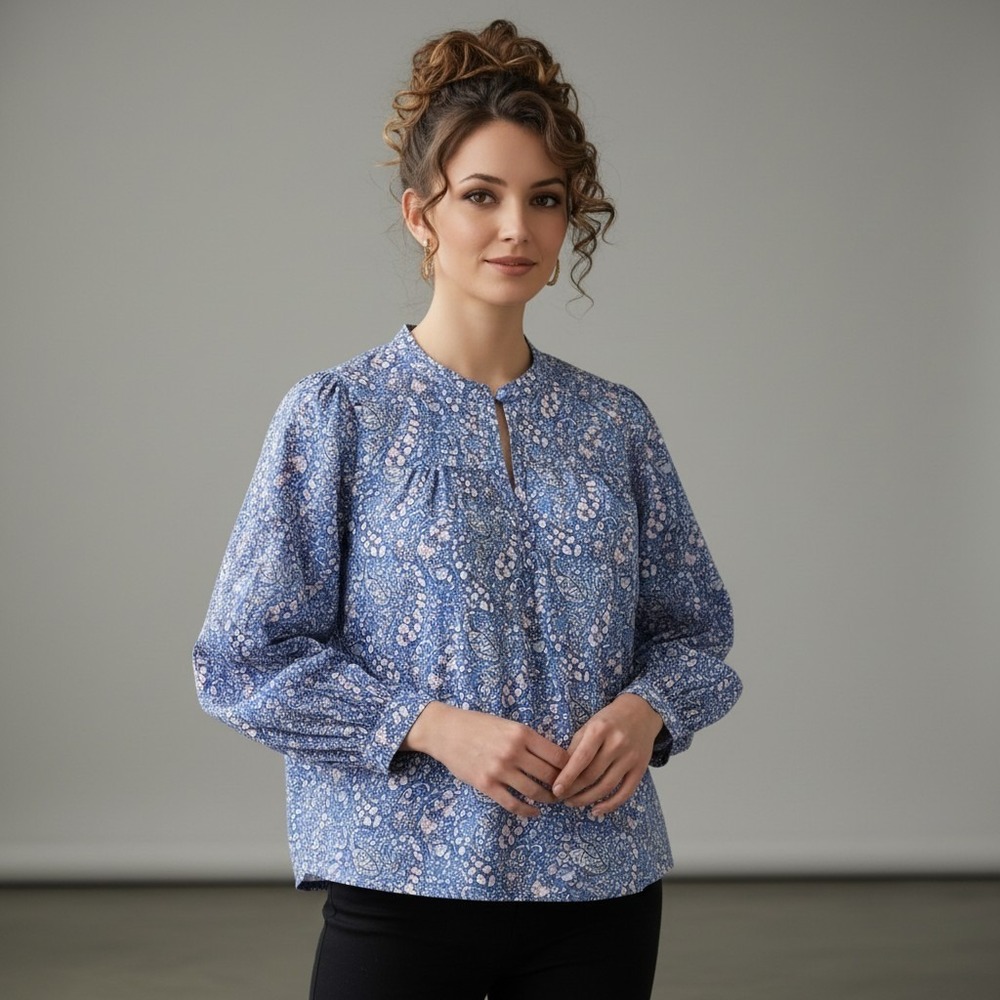 J.Crew Liberty Fabric Paisley Blouse Extra Small Blue Pink Button Front